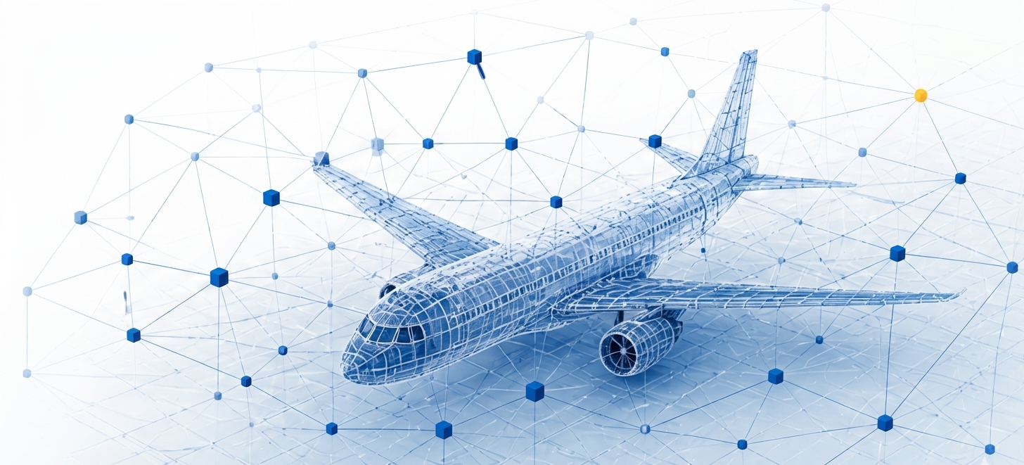 CertoTrack Platform — wireframe airplane with regulatory graph